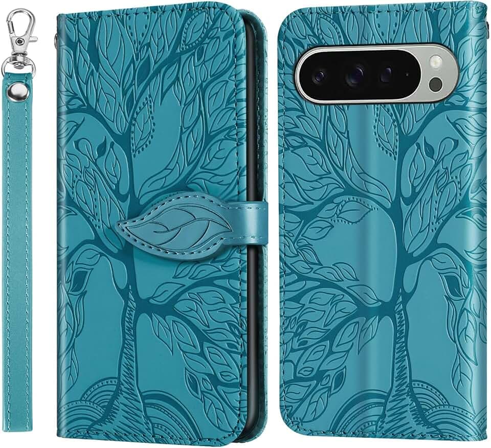 Wallet Case for Google Pixel 10 / Pixel 9/ Pixel 9 Pro 6.3 inch 5G,Short Strap Lanyard for Pixel 9 5G Leather Case, PU Leather Folio Cover for Pixel 9 Pro 2024 Flip Case with Card Holder-Turquoise