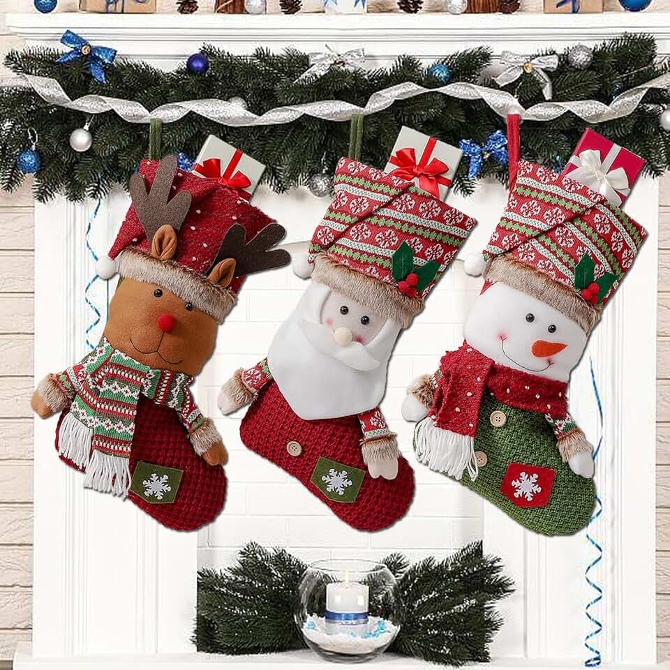 Nikolausstrumpf Set 3er Weihnachtsstrumpf Kamin 46cm