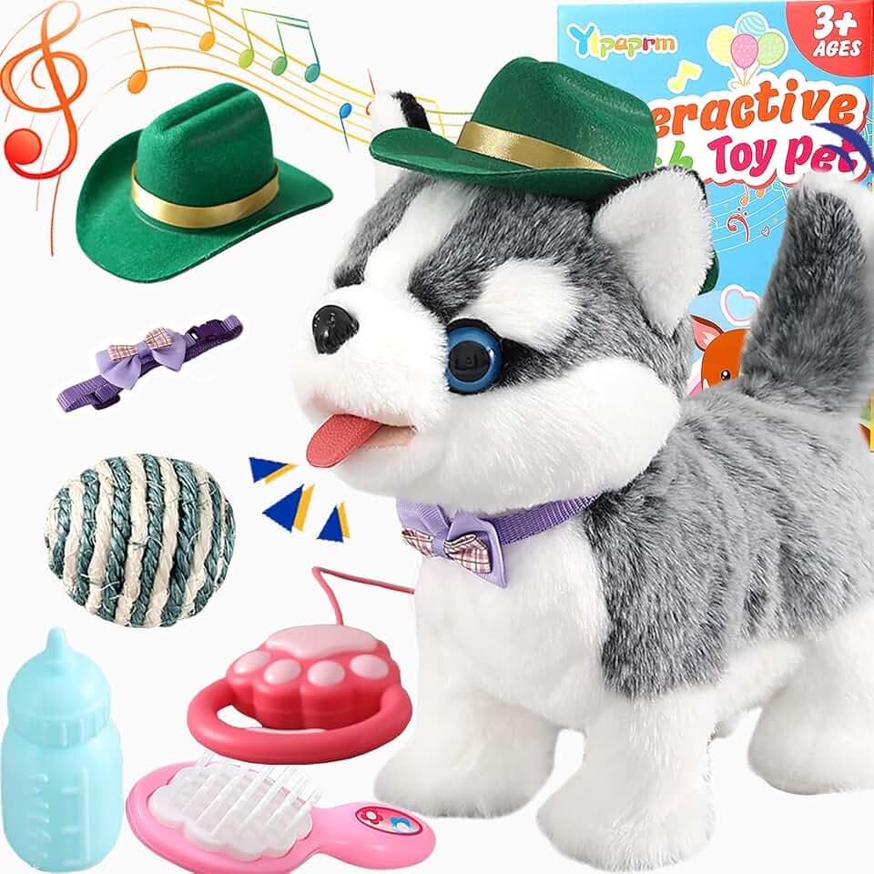 Husky Walking Dog Toy for Kid Boy with Leash Barking Talking Lick Wag Tail