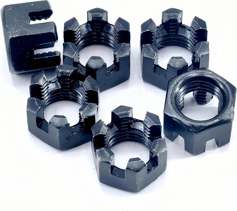 6Pcs M16x2mm Hexagon Slotted Nut, Grade 4.8 Carbon Steel Hex Castle Nuts, Black