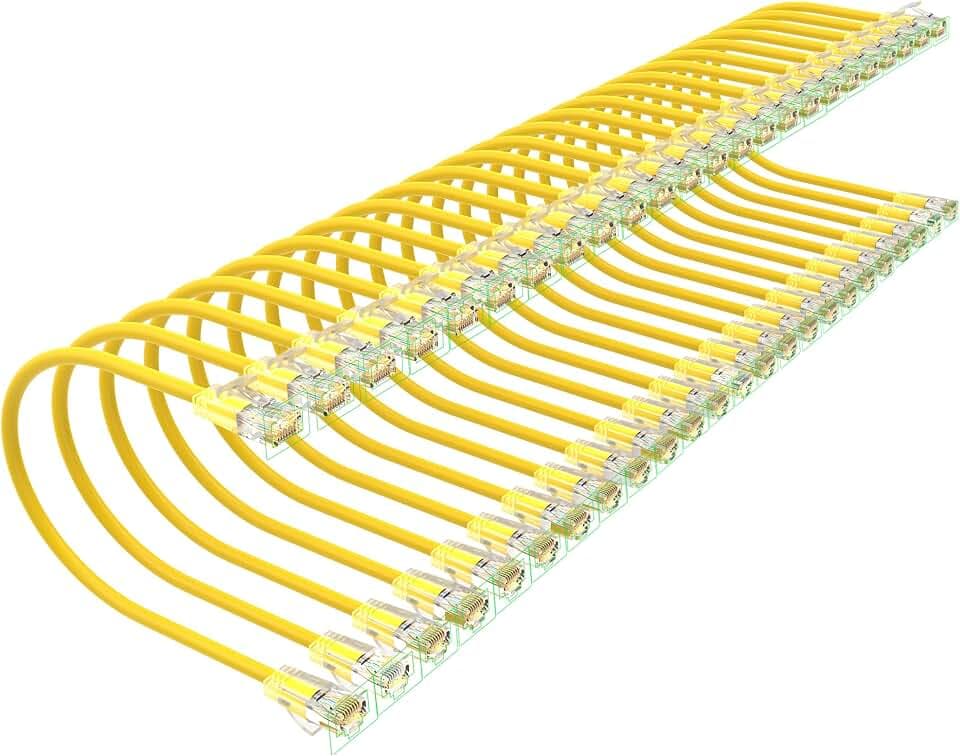 Cat 6 Patch Cables 0.5 feet (24Pack), Slim Cat6a Ethernet Patch Cable 10Gbps 550Mhz, UTP Pure Copper Patch Cables Cat6, Flexible Thin Cat6a Patch Cable for Network Devices Setup, Yellow