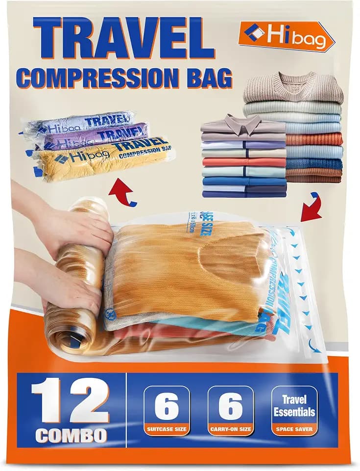 Compression Bags for Travel Essentials, Roll Up Bags No Vacuum Needed