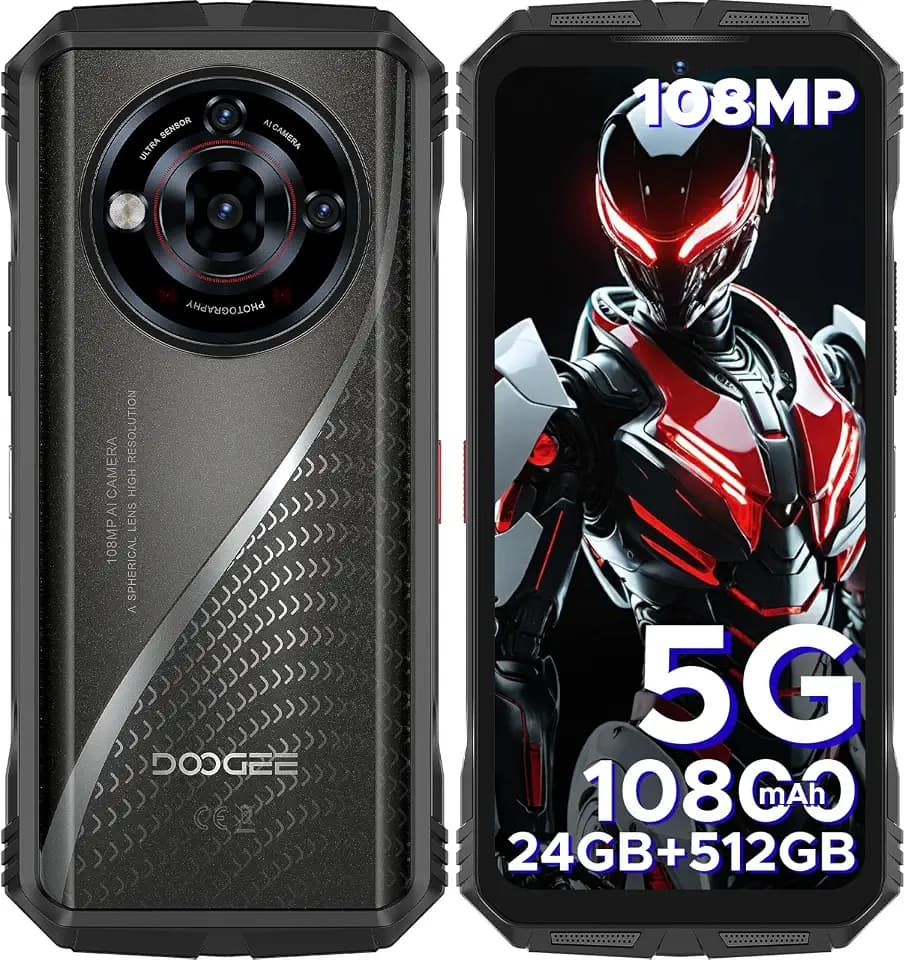 DOOGEE S118 PRO Outdoor Mobile Phone 5G, Dimensity 7050, 24GB +512GB, 10800mAh/33W, 108MP+20MP Night Vision Outdoor Smartphone Without Contract, 6.6 Inch FHD+ 120Hz, Construction Site Mobile Phone, 5G