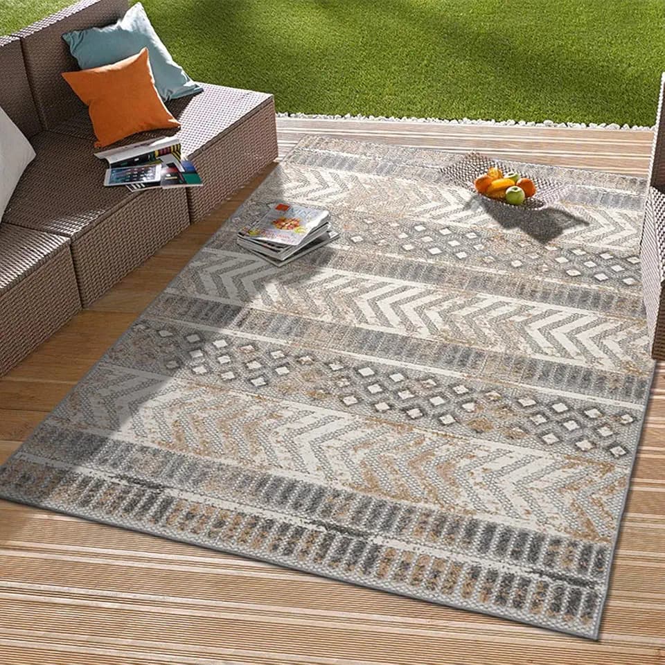 Rugshop Tribal Stripe Indoor/Outdoor Distressed Deck Area Rug Beige 4' x 6'