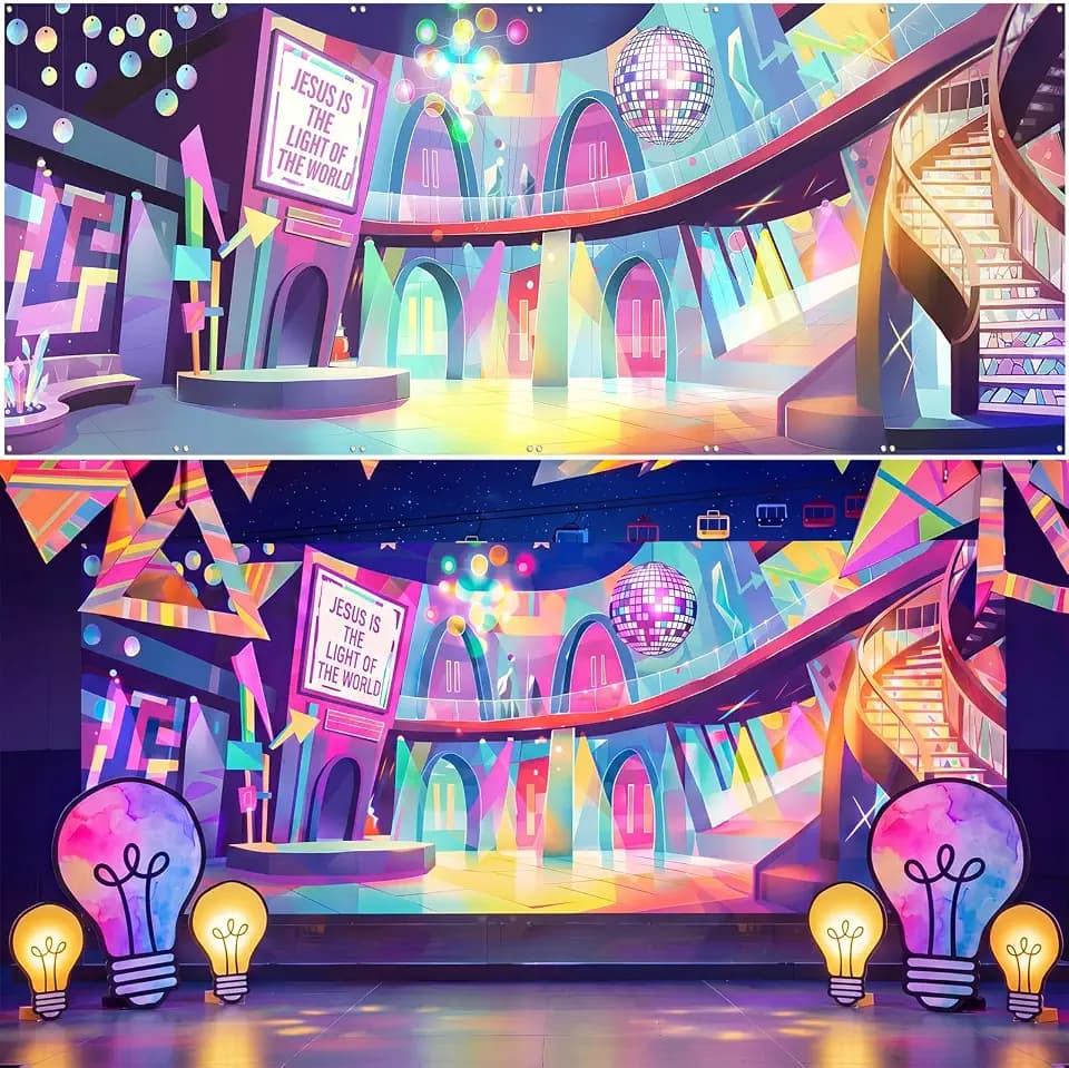 6 Pcs/1 Set 18 x 6 ft Vbs 2027 Bible Lighting Background Vbs Decoration