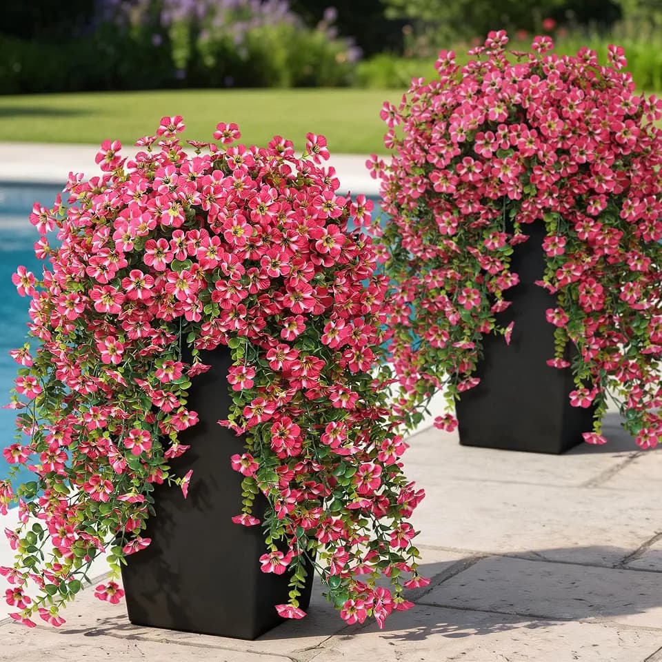 8 Bundles 29.5" Artificial Hanging Silk Flowers for Front Door(Rose Red)