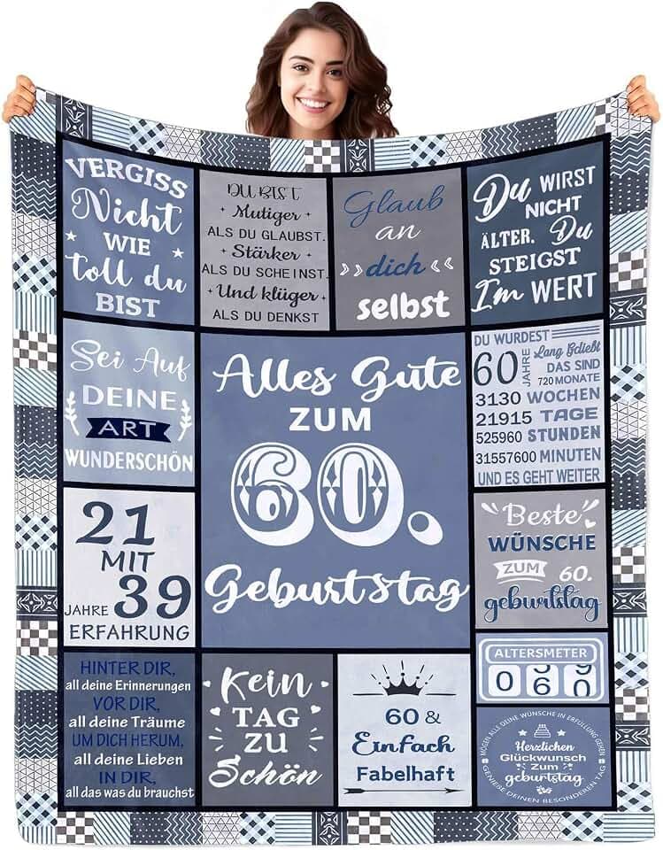 Kuscheldecke Flauschige 60. Geburtstag für Frauen Mann | Partyzubehör Dekorationen zum 60. Geburtstag - Happy 60th Birthday Geschenke - Geschenke Decke zum 60. Geburtstag Frau Mann