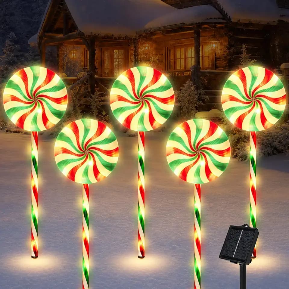 Outdoor Christmas Decorations, Lollipop Pathway Lights, 5 Pack