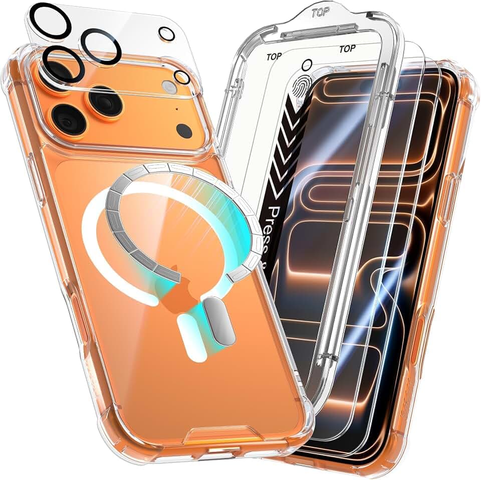 EZ-GLAZ for iPhone 17 Pro Case 6.3", [Magnetic Series] [Not Yellowing] Military-Grade 4-Corner Shockproof Case, Fits MagSafe, with 2 Pack Screen Protector & 1 Pack Camera Lens Cover, Clear