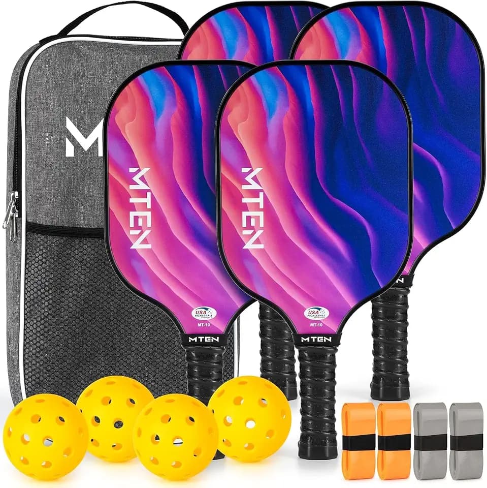 MTEN Pickleball Paddles Set of 2/4/1, USAPA Approved Fiberglass Rackets