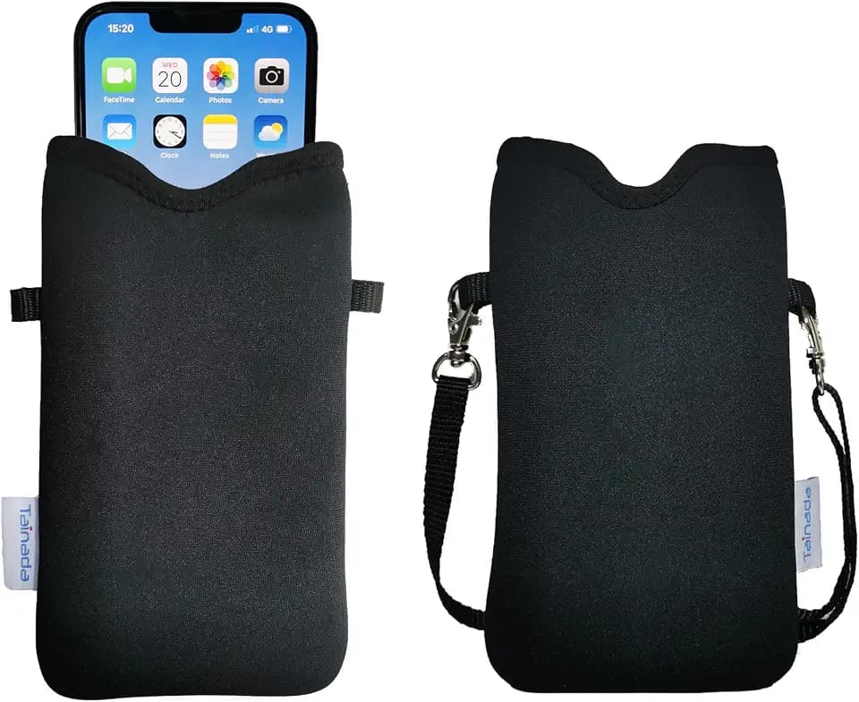 Tainada Phone Sleeve Pouch Case Bag w/Crossbody Strap/Neck Lanyard (Black)