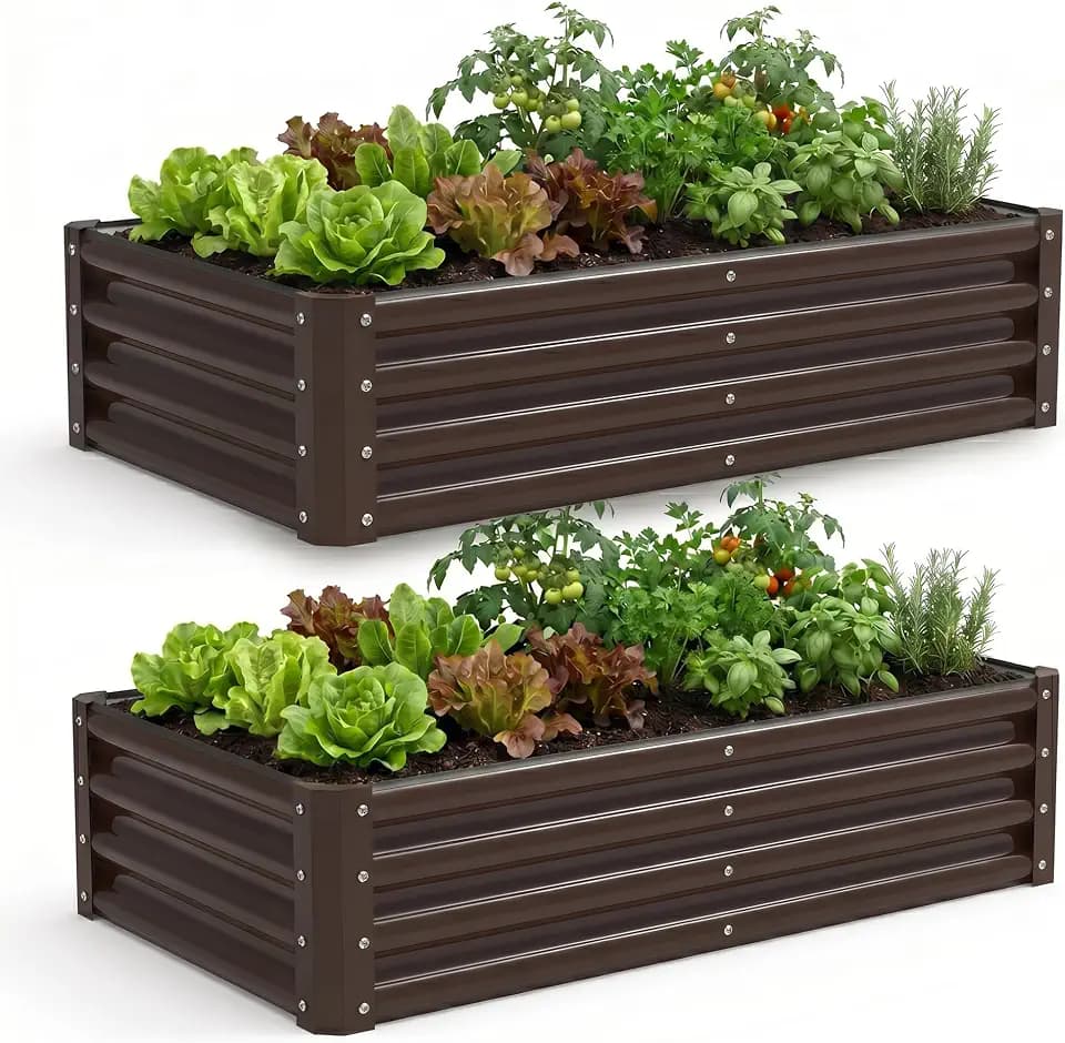 2 Pack Tall 4 x 2 Ft Galvanized Steel Raised Garden Bed, Outdoor Above Ground Planter Box for Vegetables and Flowers, Metal Raised Bed for Gardening