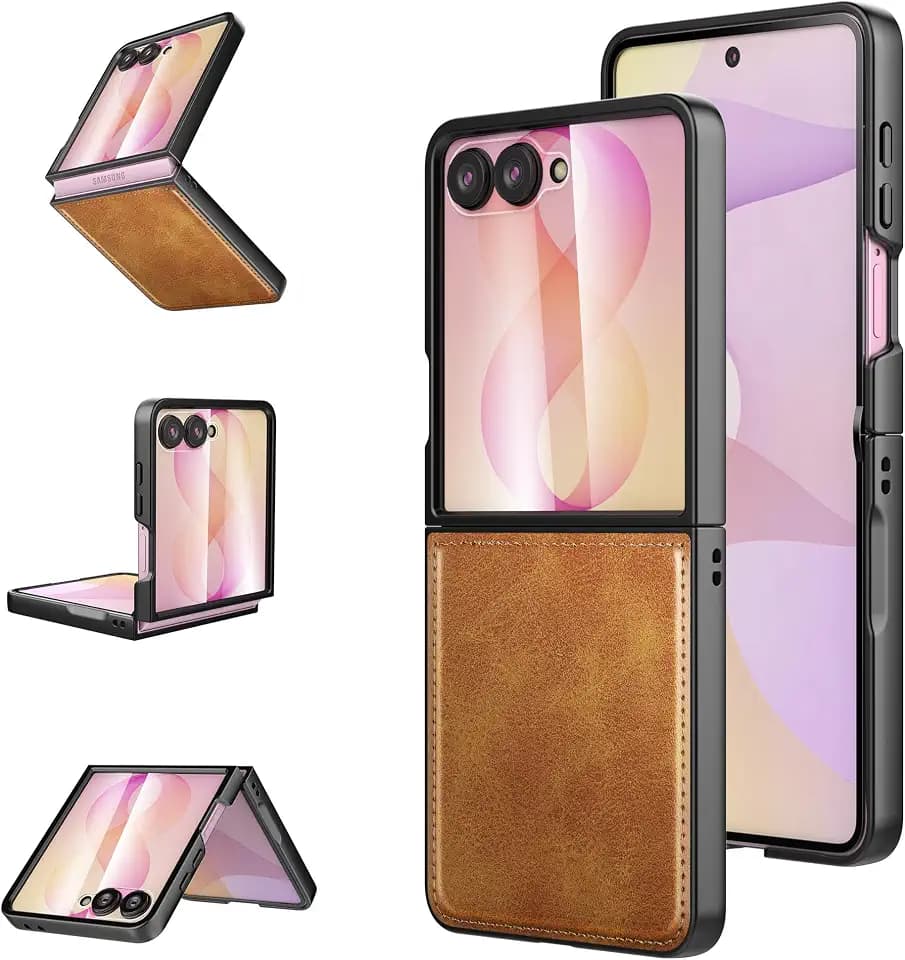 Foluu Leather Case for Samsung Galaxy Z Flip 8 with Front Built-in Screen Protector, PU Leather + Hard PC Shell Ultra Thin Slim Durable Protective Phone Cover for Galaxy Z Flip 8 5G 2026 Yellow