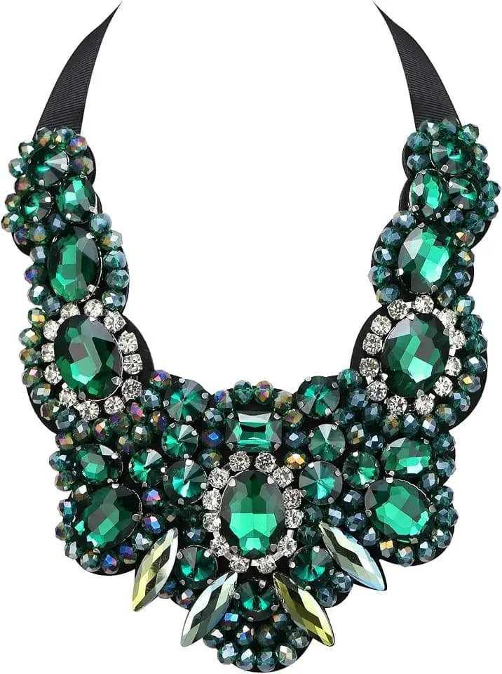 Flyonce Rhinestone Crystal Bib Chunky Collar Statement Necklace for Women Costume Jewelry