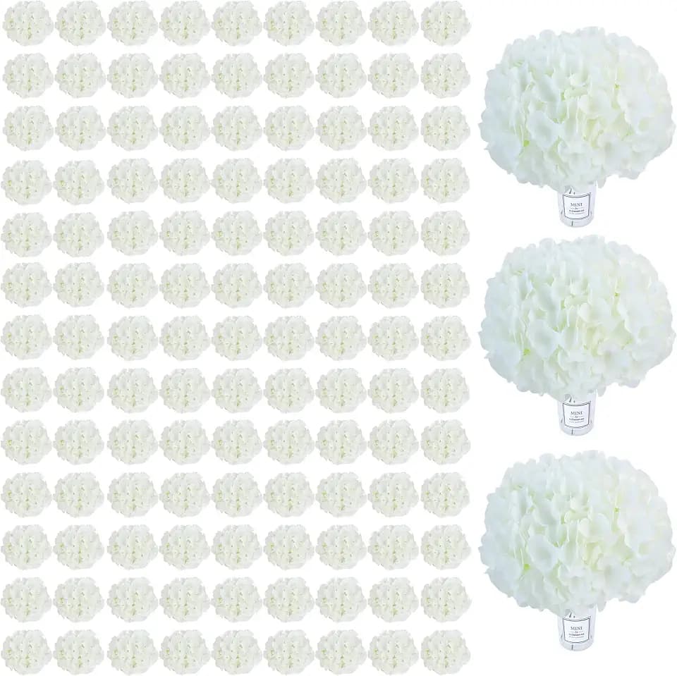 AVIVIHO 105pcs Fake Flowers White Hydrangea Artificial Flowers Bulk