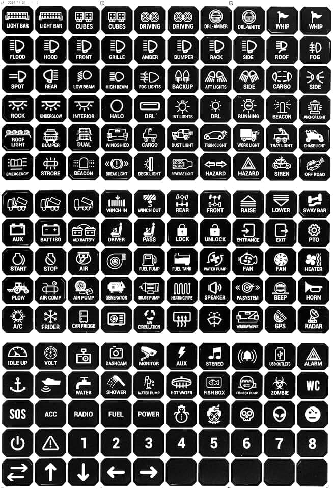 Auxbeam 160Pcs Horizontal Switch Panel Sticker, Switch Label Kit for Auxbeam Switch Panel BC60, BA80, BB80, RA60, RA80, RB80, AR-800 AR-820 AC-800 RC-800, Waterproof PVC Switch Control Panel Labels