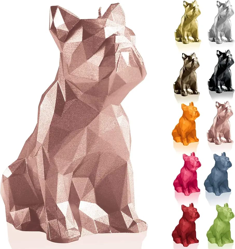 Candellana Kerze Bulldogge Low Poly | Höhe: 25 cm | Goldrosa | Handgemacht in der EU