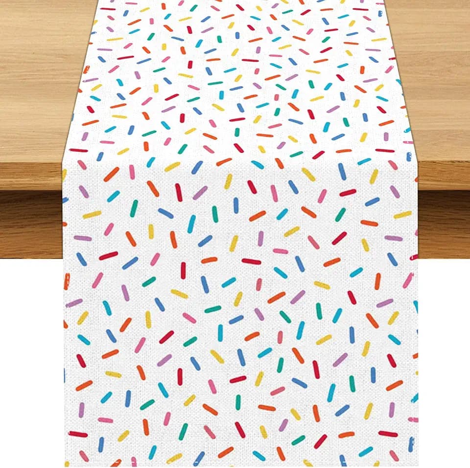 Confetti Sprinkles Table Runner Boy Kids Birthday Sprinkled with Love Baby Shower Party Decoration Donut Dessert Dining Room Home Kitchen Table Decor (13" x 72")