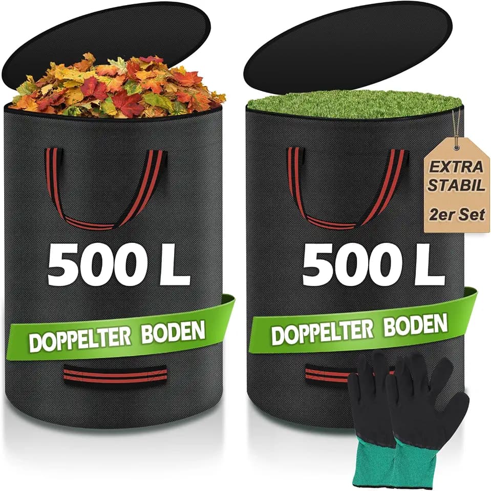 2x500L Gartenabfallsack mit Deckel,Gartensack Groß DOPPELTER BODEN