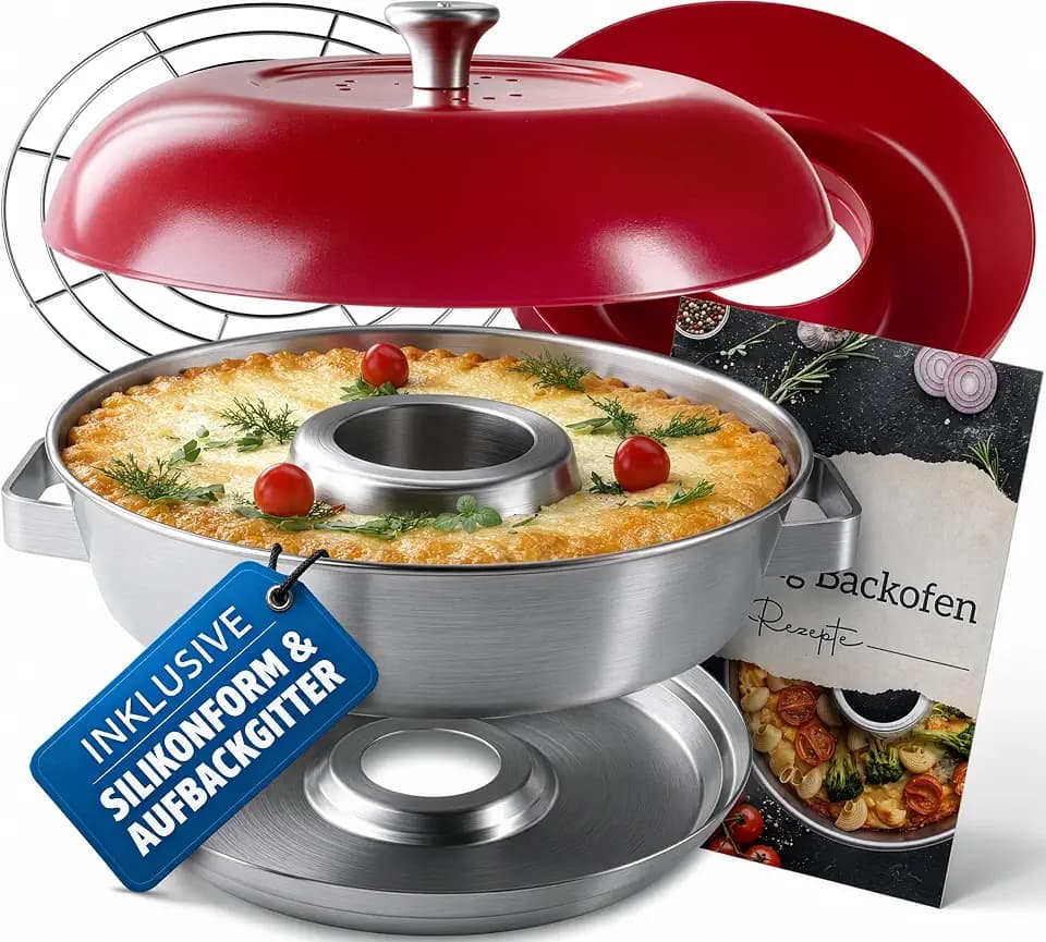 Camping Backofen – Edelstahl Camping Ofen Set + Silikonform & Aufbackgitter