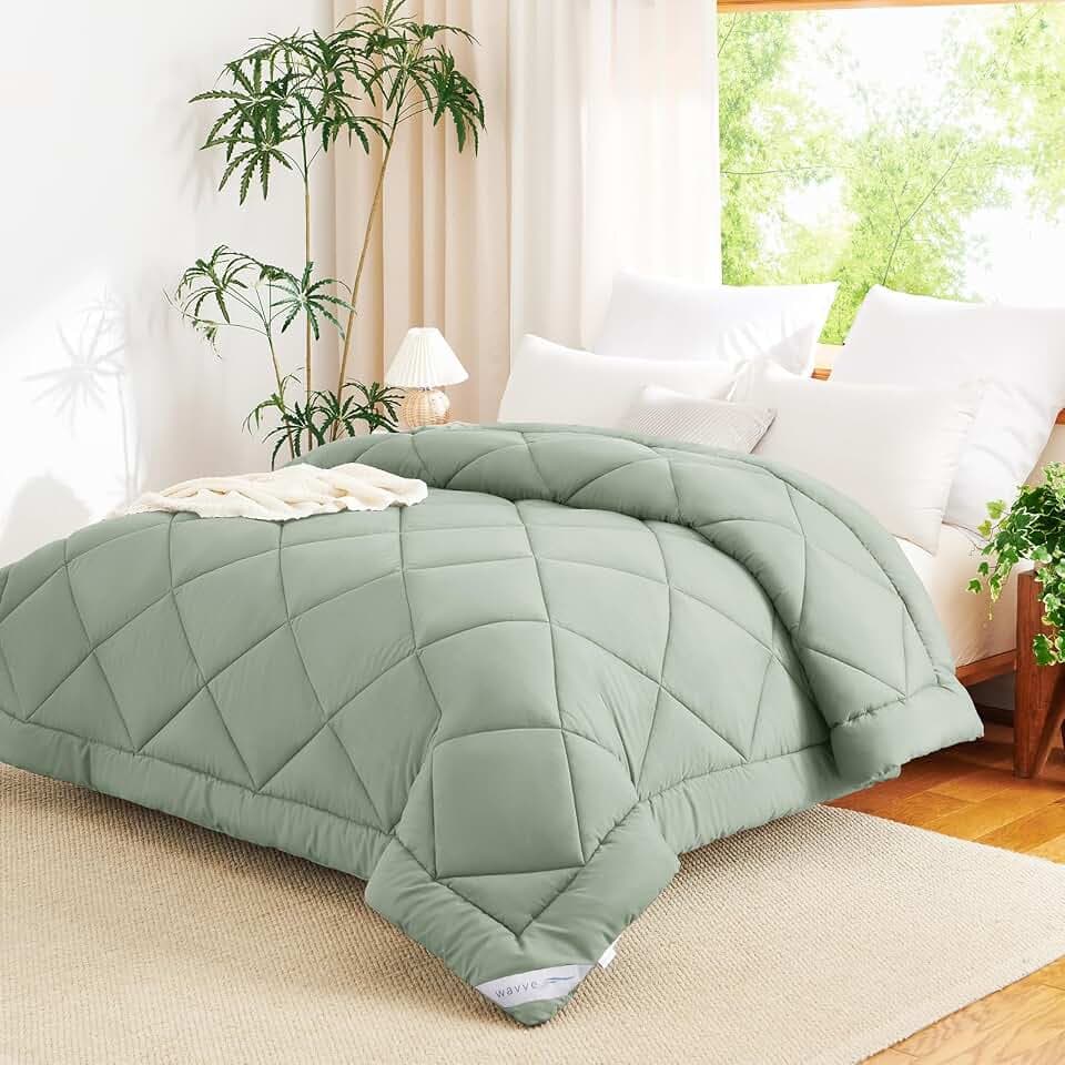 WAVVE Bettdecke 180x200 cm Ganzjahresdecke 4 Jahreszeiten, Steppdecke 300gsm Mikrofaser 180x200cm, Super Weiche Zudecke Schlafdecke Atmungsaktive 180 x 200 Grün