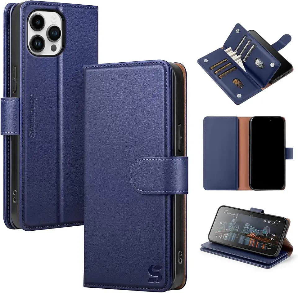 Shieldtop for iPhone 14 Pro Max Wallet Case with Card Holder,Dark Blue