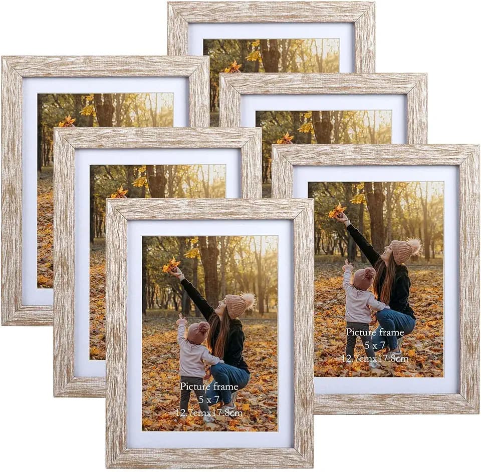 EXYGLO 6er-Set Natur Bilderrahmen 13x18 cm für 18x13 Fotos mit Passepartout oder 15x20 ohne Passepartout, Wand- oder Tischaufsteller