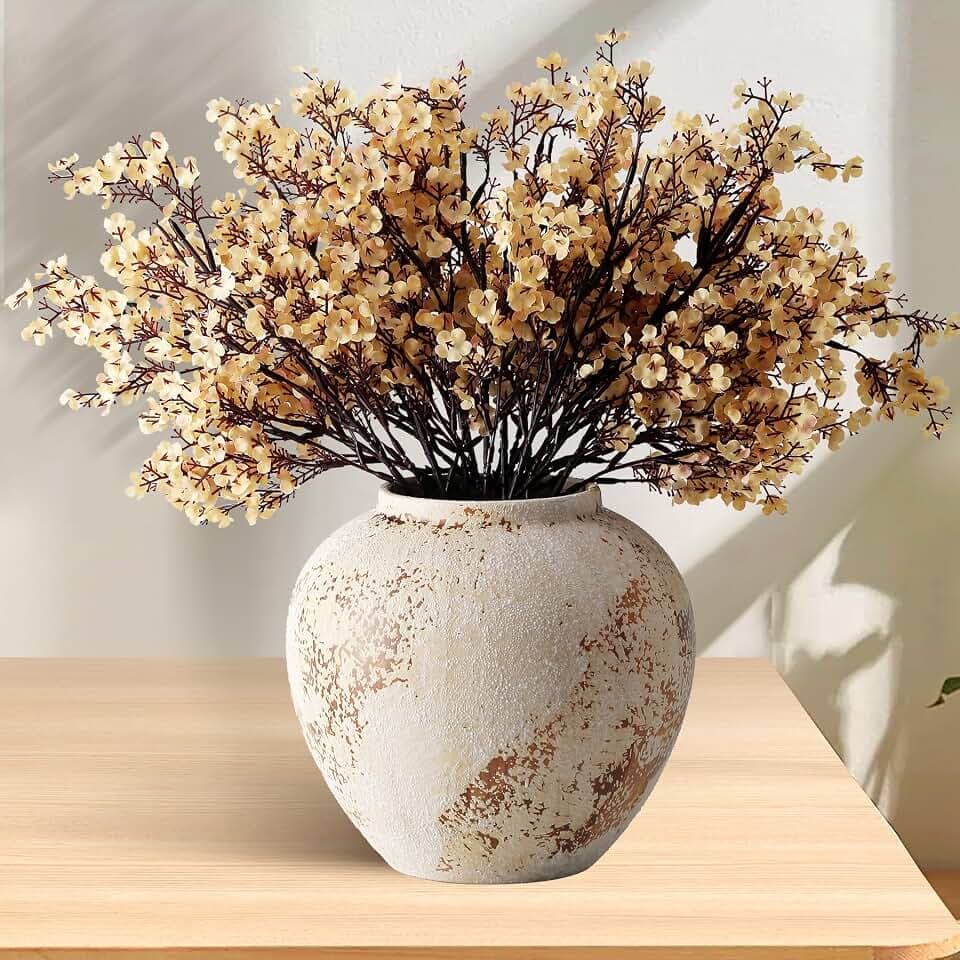 JAKY-Global 12 künstliche Schleierkraut Blumen, Champagner - Kunstseide Real Touch Herbstdeko für Zuhause, Tischvase & Deko im Boheme-Stil