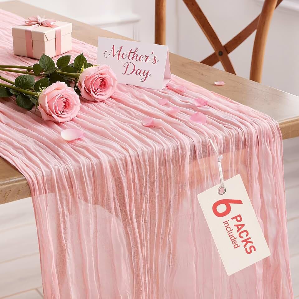 Pureegg 6 Pack Cheesecloth Table Runner 120 Inch Dusty Pink