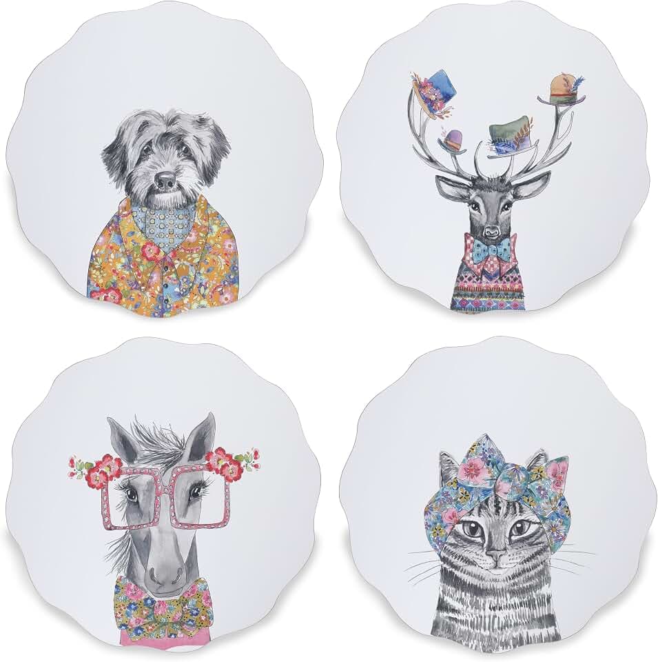 Mikasa x Tipperleyhill Tischsets, 4-teiliges Set, Design mit gewelltem Rand, Tischschutz zum Essen, hitzebeständig bis 120 degreeC, Tierdruck, 29 cm, in Geschenkbox