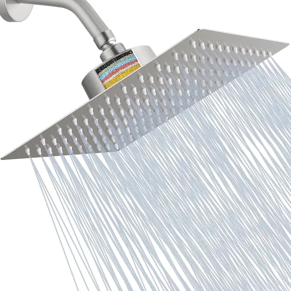 Duschkopf mit Filter, Hochdruck-Duschkopf mit Filter für Hartes Wasser, Entfernt Chlor und Schadstoffe, 25 cm Quadratischer Regenduschkopf (Gebürstetes Nickel)