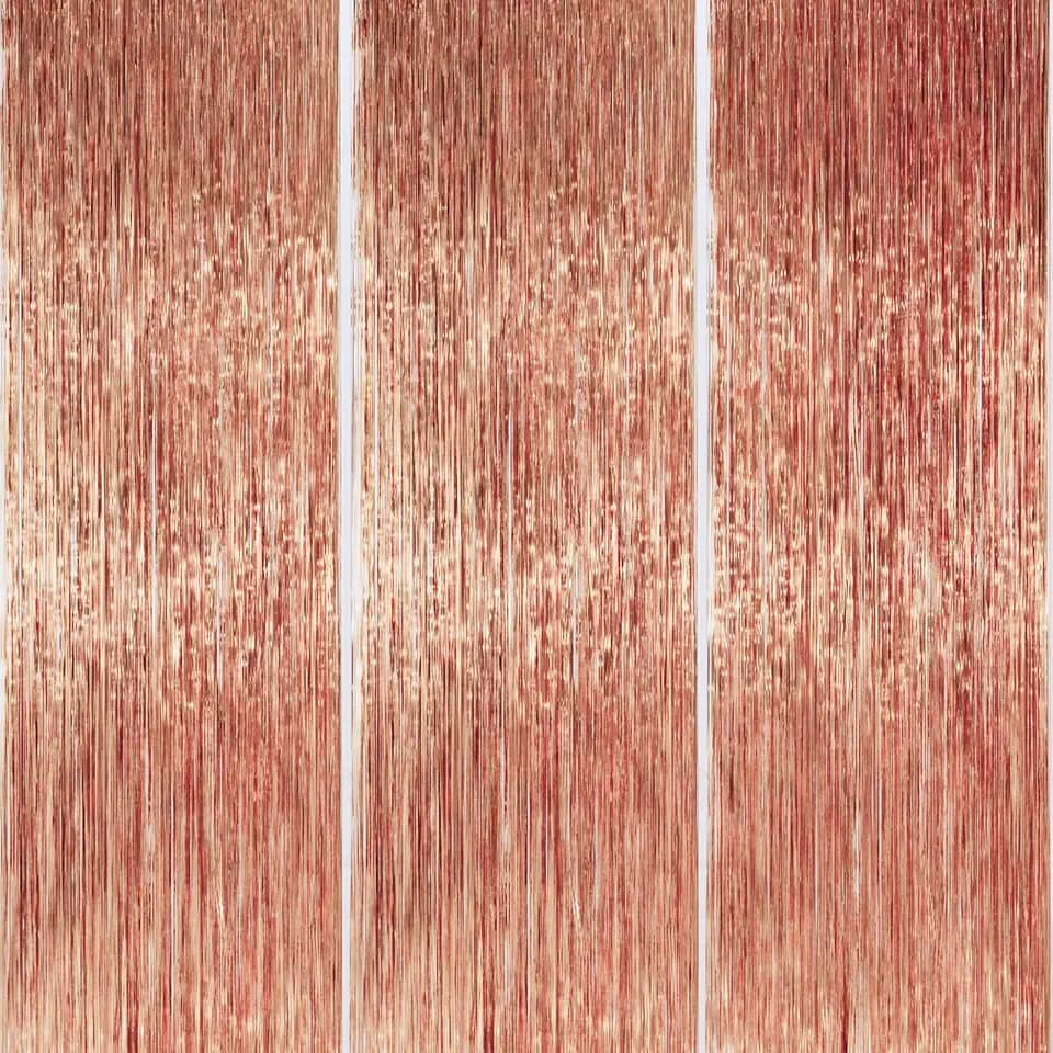 PartyWoo Rose Gold Foil Fringe 8.2FT 3pcs Tinsel Backdrop Streamers