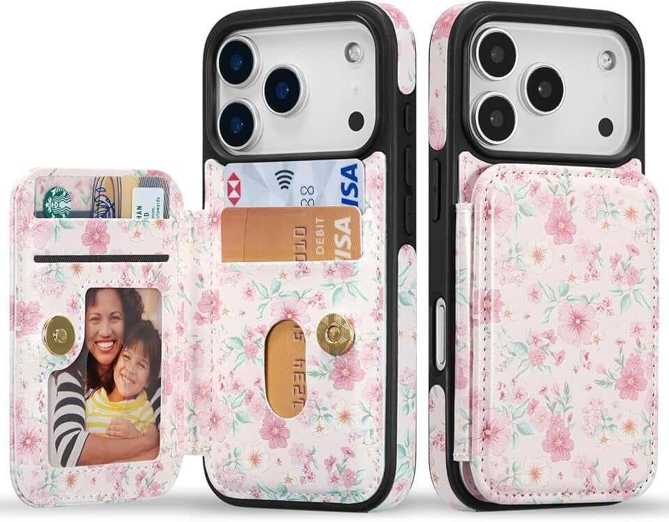 ZCDAYE Wallet Case with Card Holder for iPhone 17 Pro, Pink Flower