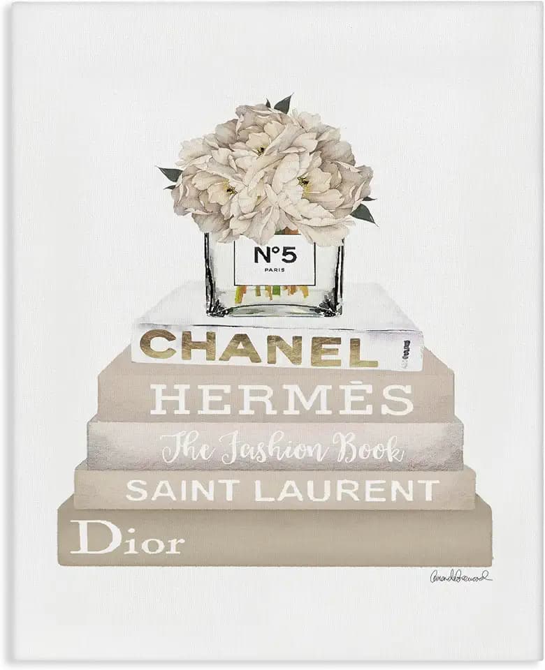 Glam Beige Fashion Bookstack Floral, 16 x 20 Inch Canvas Wall Art