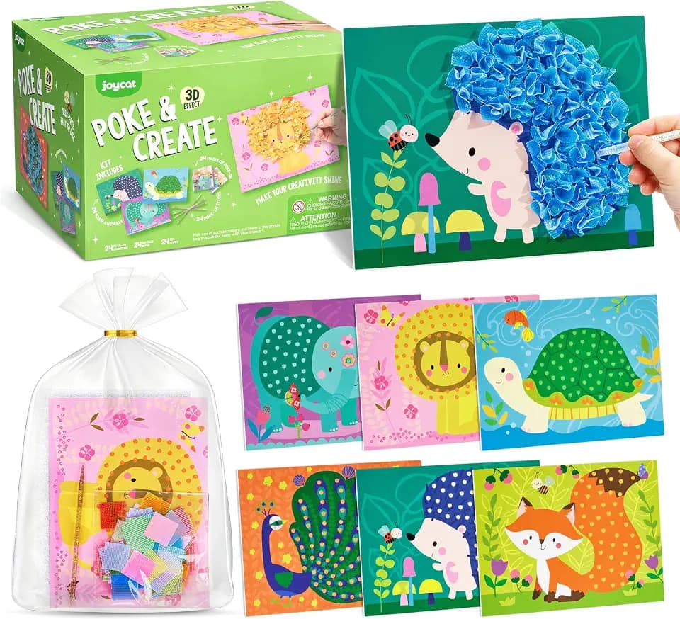 JoyCat 24 Pack Animal Poke Art Party Favors, Mess-free Craft Kits Ages 4-8