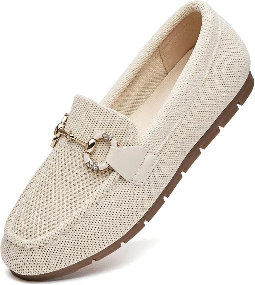 Women's Knit Slip On Loafers - Breathable Mesh Flats with Memory Foam Insole & Arch Support, Non-Slip Comfortable Shoes for Work Office Commute, Driving, Casual Daily Walking (Wide Foot Friendly)
