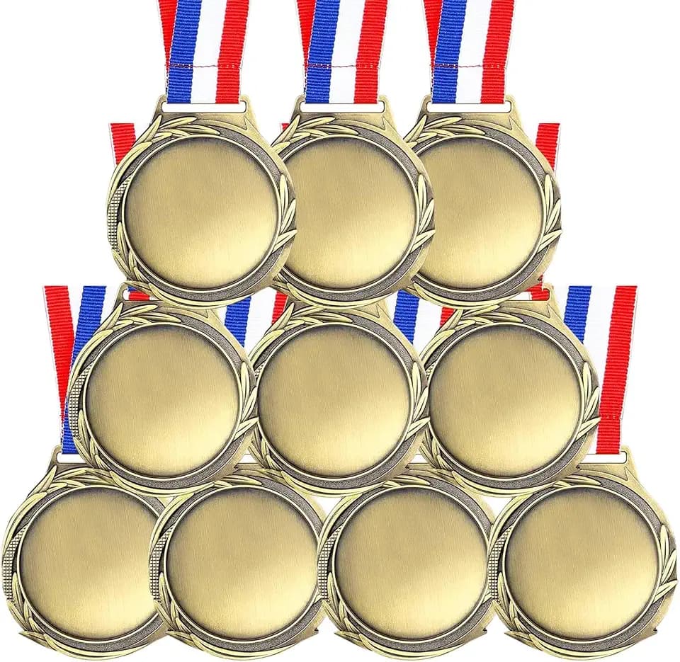 Blank Award Medals with Neck Ribbons, Create Your Own Medals Kit, Cheer Winner Participation Trophies, Metal Trophy Award Prize Gift for Adults