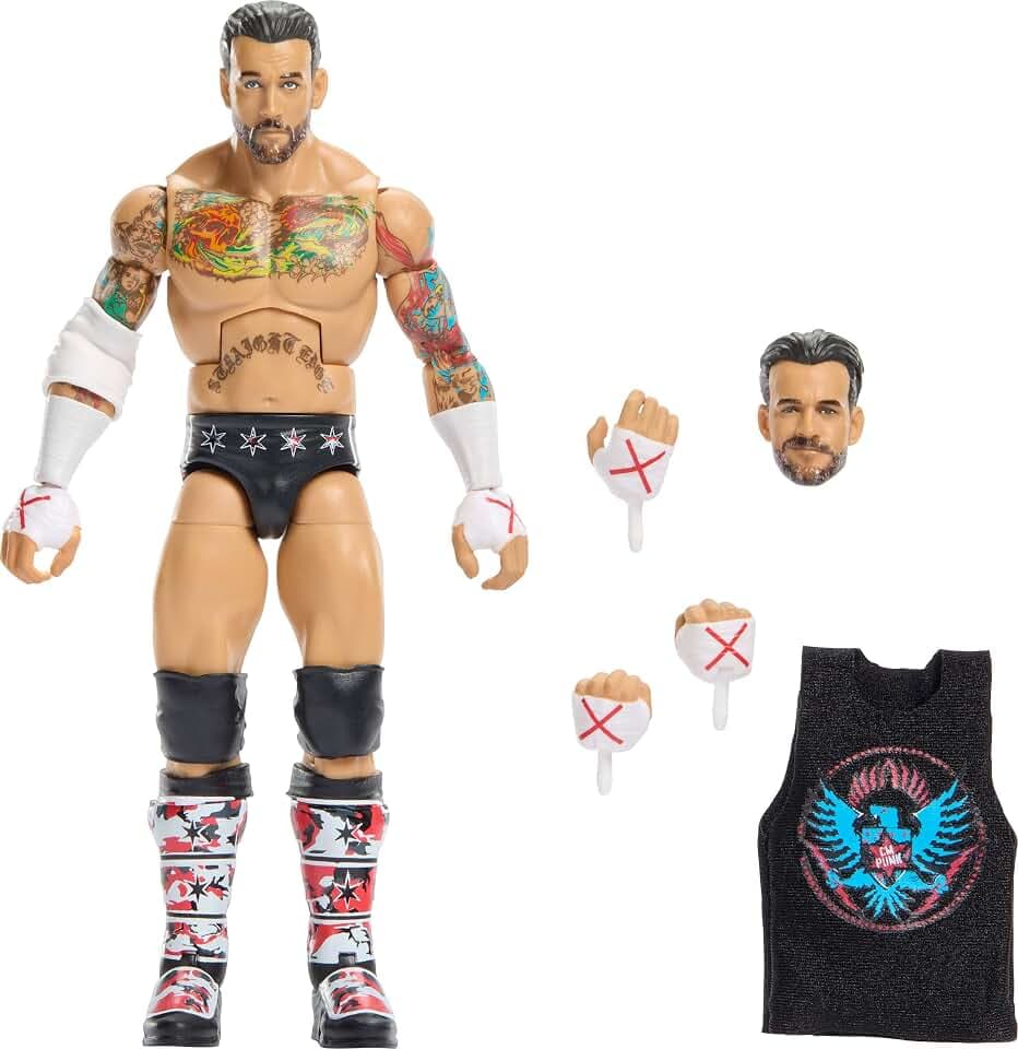 Mattel WWE Elite Collection Top Picks cm Punk Figur und Zubehör | Actionfigur- und Zubehörset, 15 cm Sammelfigur CM Punk mit Wechselhänden und Ringkleidung für Kinder und Sammler, JHV13