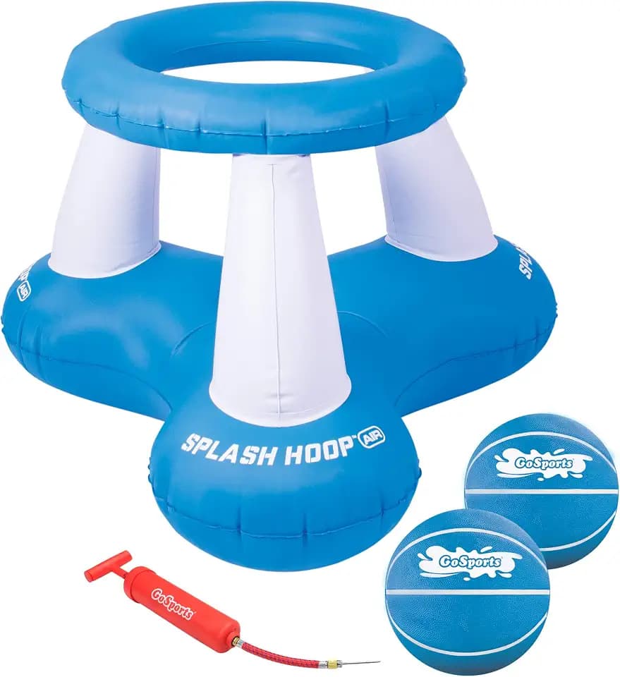 GoSports Poolspiele Splash Hoop Air, aufblasbares Pool-Basketballspiel-Inklusive schwimmendem Reifen, 2 Wasserbasketbälle und Ballpumpe, blau