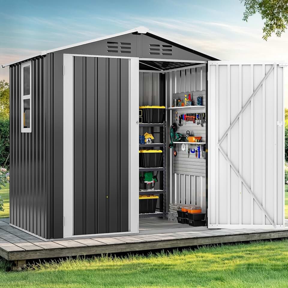 YITAHOME Metall Gerätehaus 171x118cm Gartenhaus Fahrradgarage,Dunkelgrau