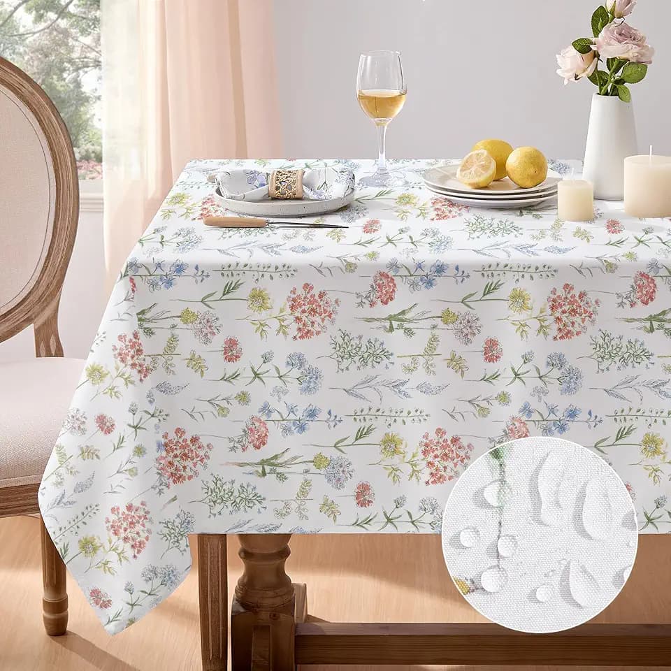 Softalker Spring Easter Tablecloth Rectangle - Waterproof Wild Flower Table Cloths, Stain Resistant Wrinkle Free Floral Table Cover for Dinner/Party/Picnic/Indoor/Outdoor, 60 x 102 Inch