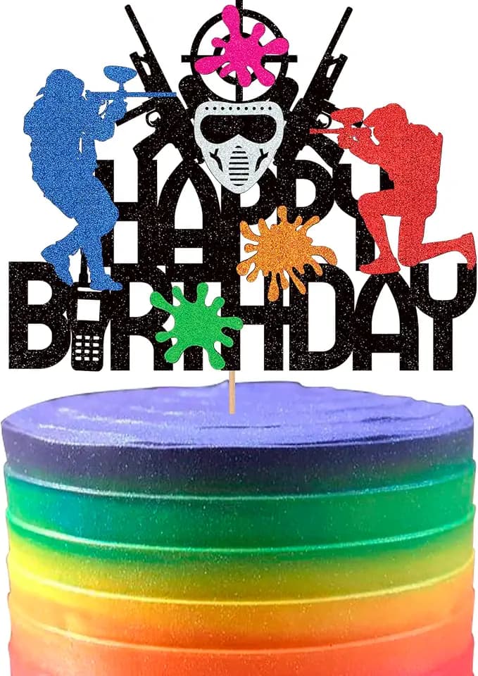 Paintball Cake Topper|Paintball Decorations for Boys Men Glitter Happy Birthday Decoration Sports Theme Party Supplies