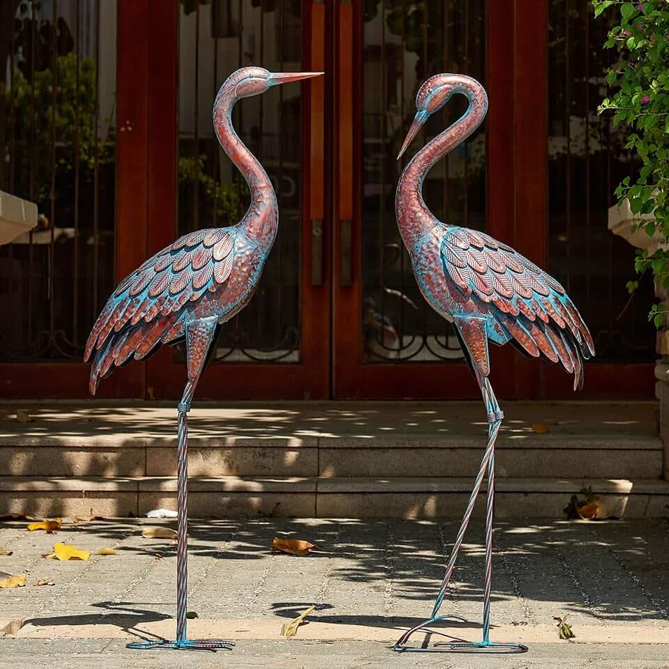 Kircust Outdoor Garden Patina Crane Statues Metal Heron Decoy Decor 48 Inch