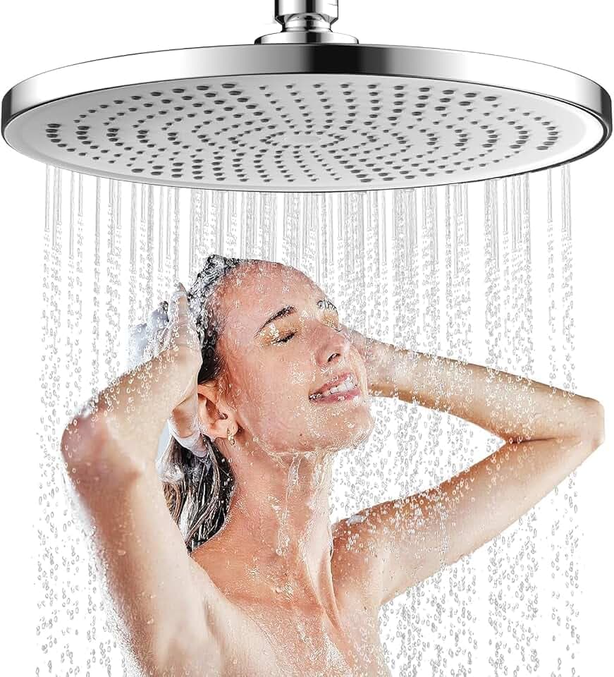 Runder Kopfbrause Regendusche 25CM, Fester Duschkopf Regendusche Groß, Hochdruck Kopfbrause Wassersparend, Selbstreinigende Regendusche Duschkopf 360° Verstellbarer (Silber)