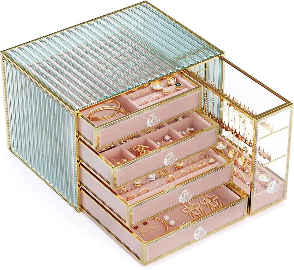 Youdepot Tempered Glass 5-Drawer Jewelry Organizer Box for Women