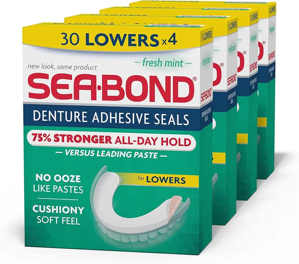 SEA BOND Denture Adhesive Seals, Fresh Mint, Lowers, 30 Count (4 Pack)