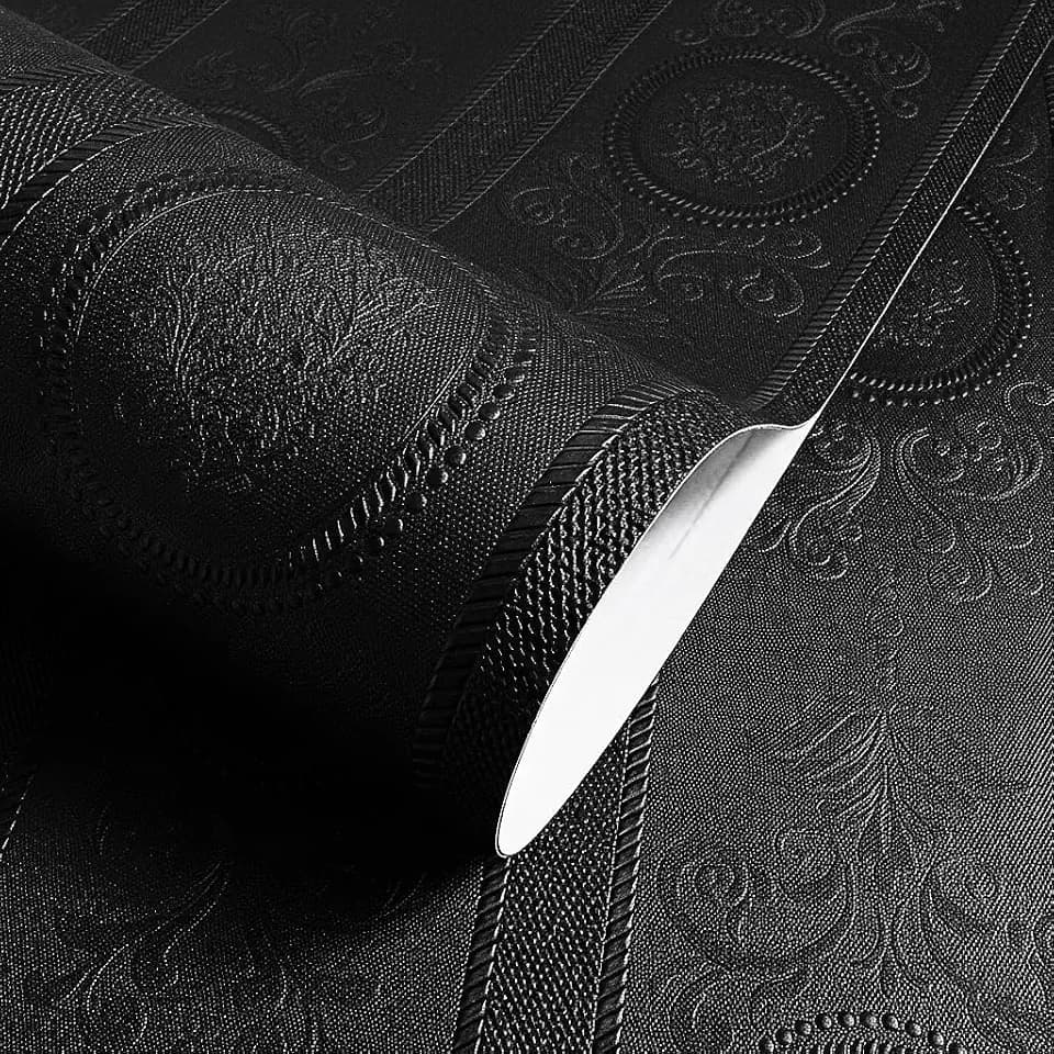 JiffDiff Black 3D Embossed Textured Peel Stick Wallpaper 17.3"x120"
