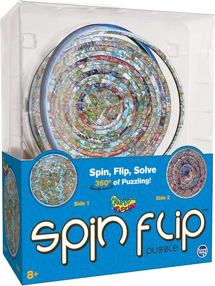 Spin Flip Puzzle: Charles Fazzino 14 Rings, 3D Puzzle, Challenging, Fun, Interactive Brain Teaser for Kids and Adults, Fidget Toy for Decrompression, Easily Portable