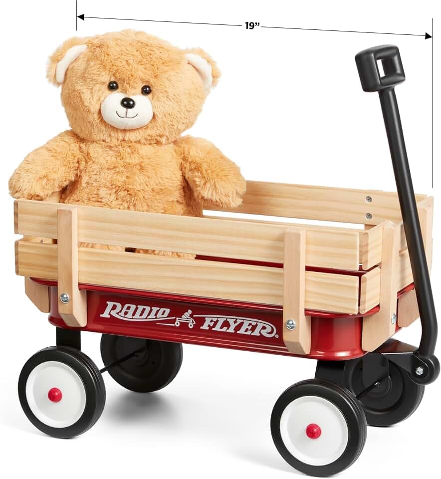 Radio Flyer Mein erster Bollerwagen aus Stahl und Holz mit Teddybär, roter Bollerwagen, für Kinder ab 1,5 Jahren