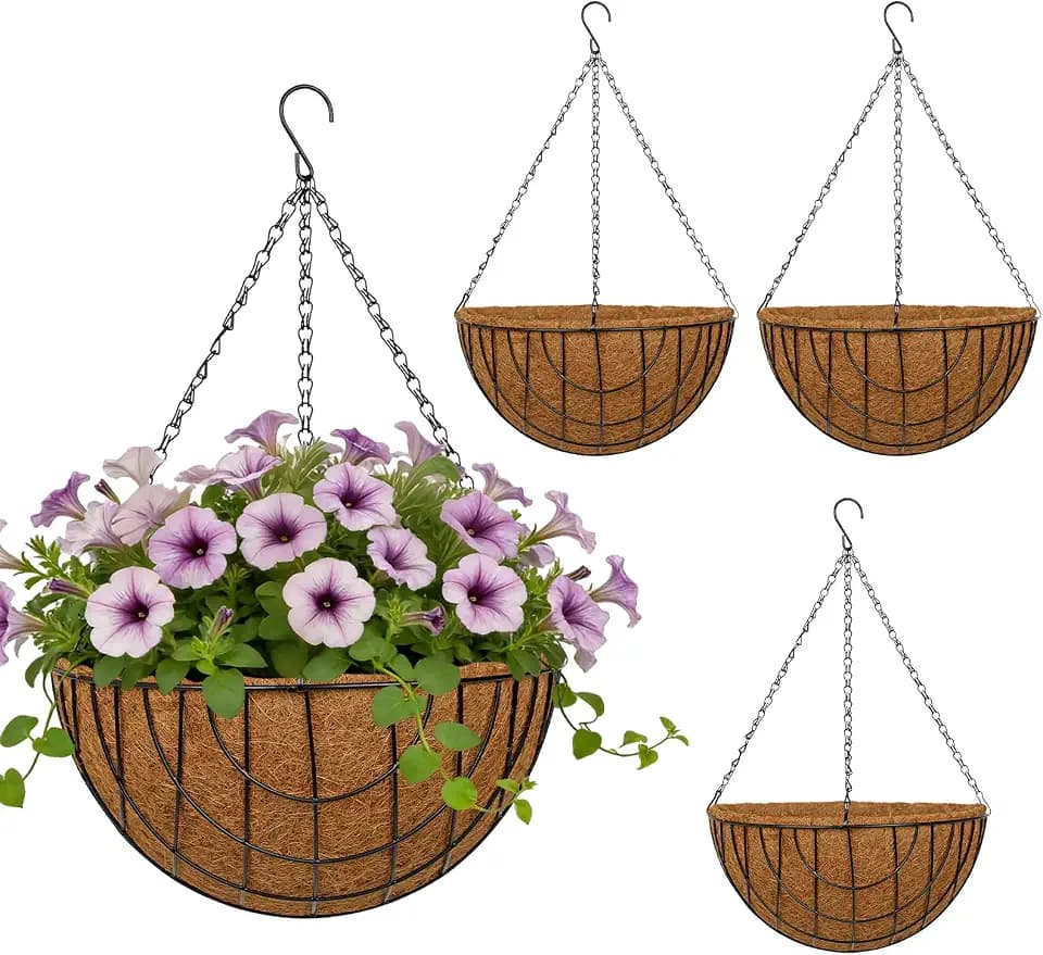14 Inch Metal Hanging Basket with Coco Coir Liner for Flowers Planting